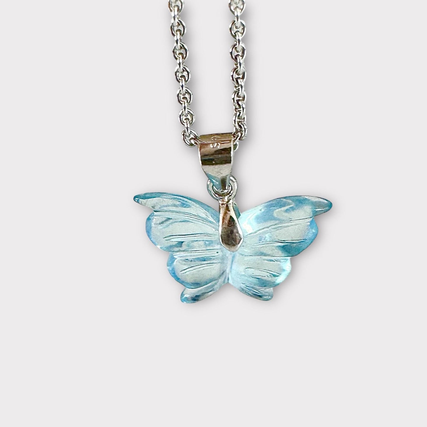 Aquamarin Schmetterling Anhänger mit 925 Silber Öse